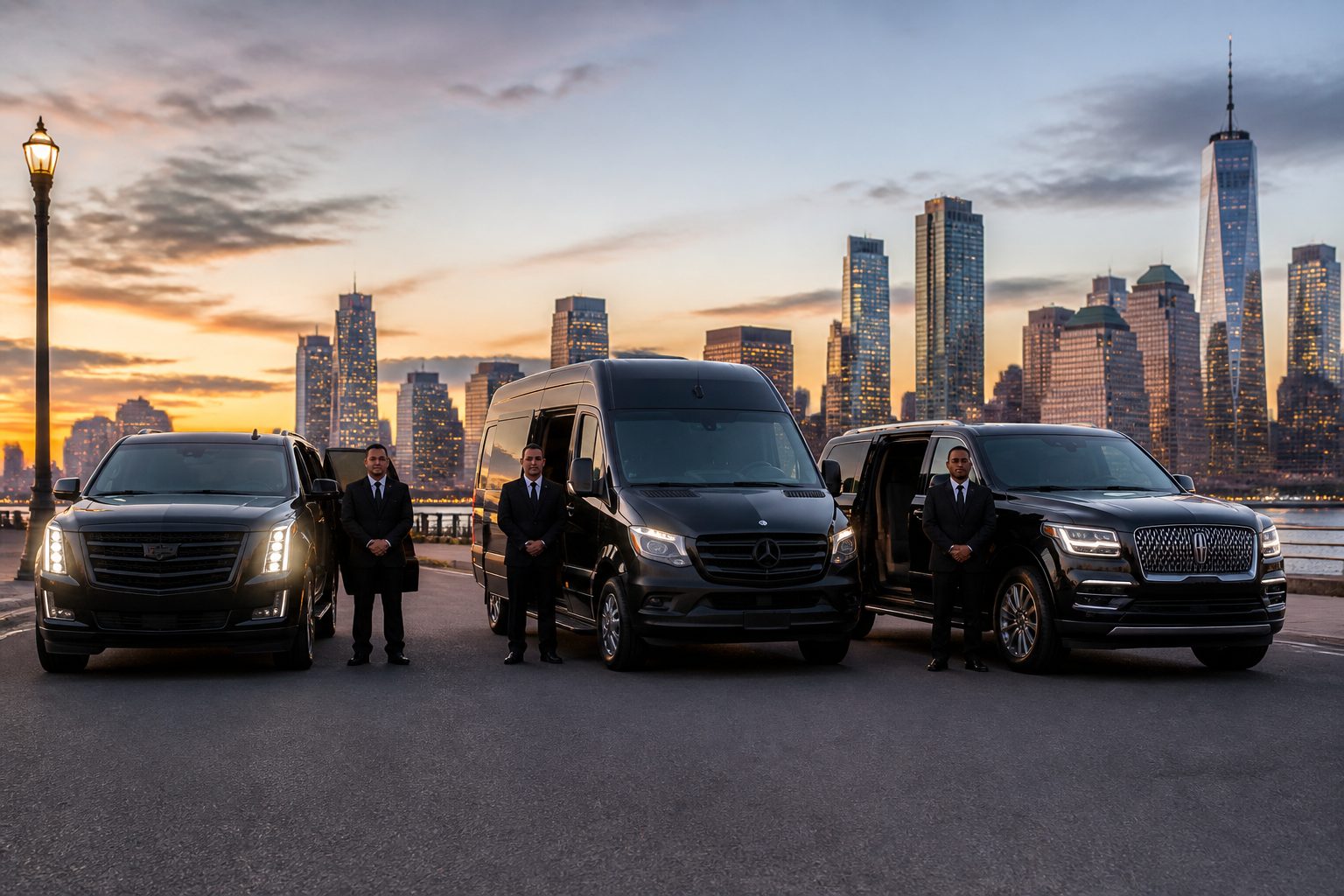 123 CTS corporate fleet lineup — black sedans, SUVs, and executive vehicles ready for New York business travel