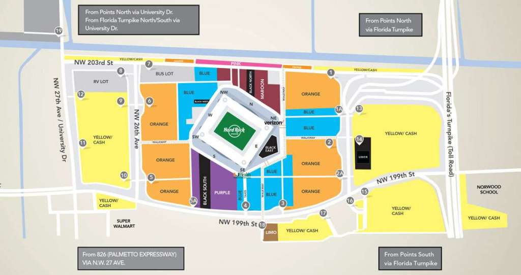 Mapa de estacionamiento del Hard Rock Stadium
