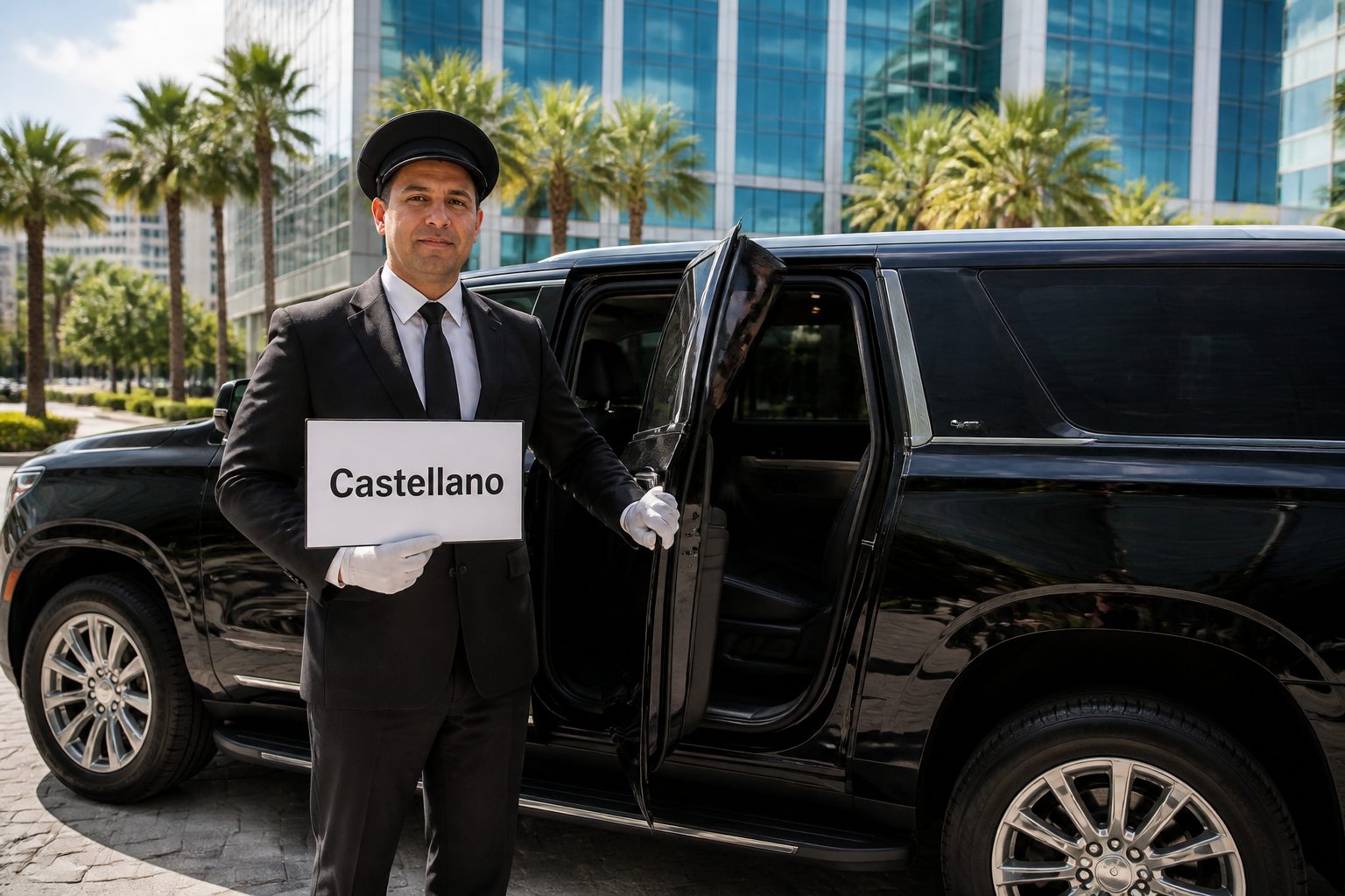 Corporate traveler booking Fort Lauderdale black car service on a smartphone for an FLL airport transfer