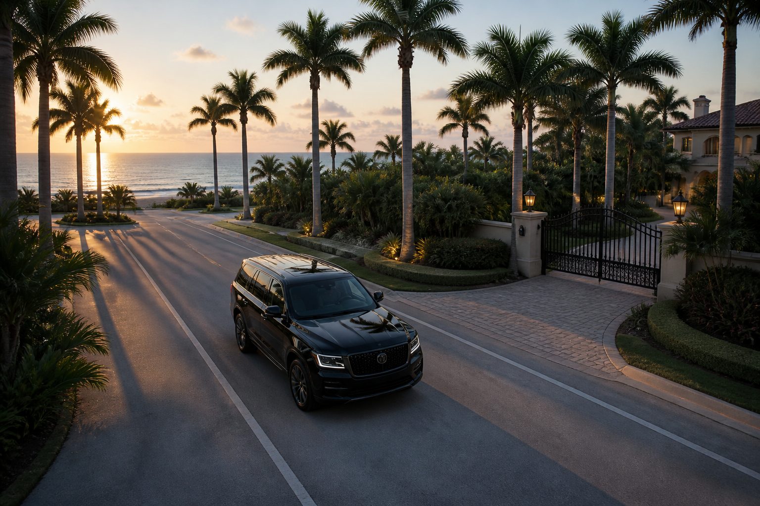 Luxury corporate sedan in Naples, Florida — executive ground transportation ready for client pickup
